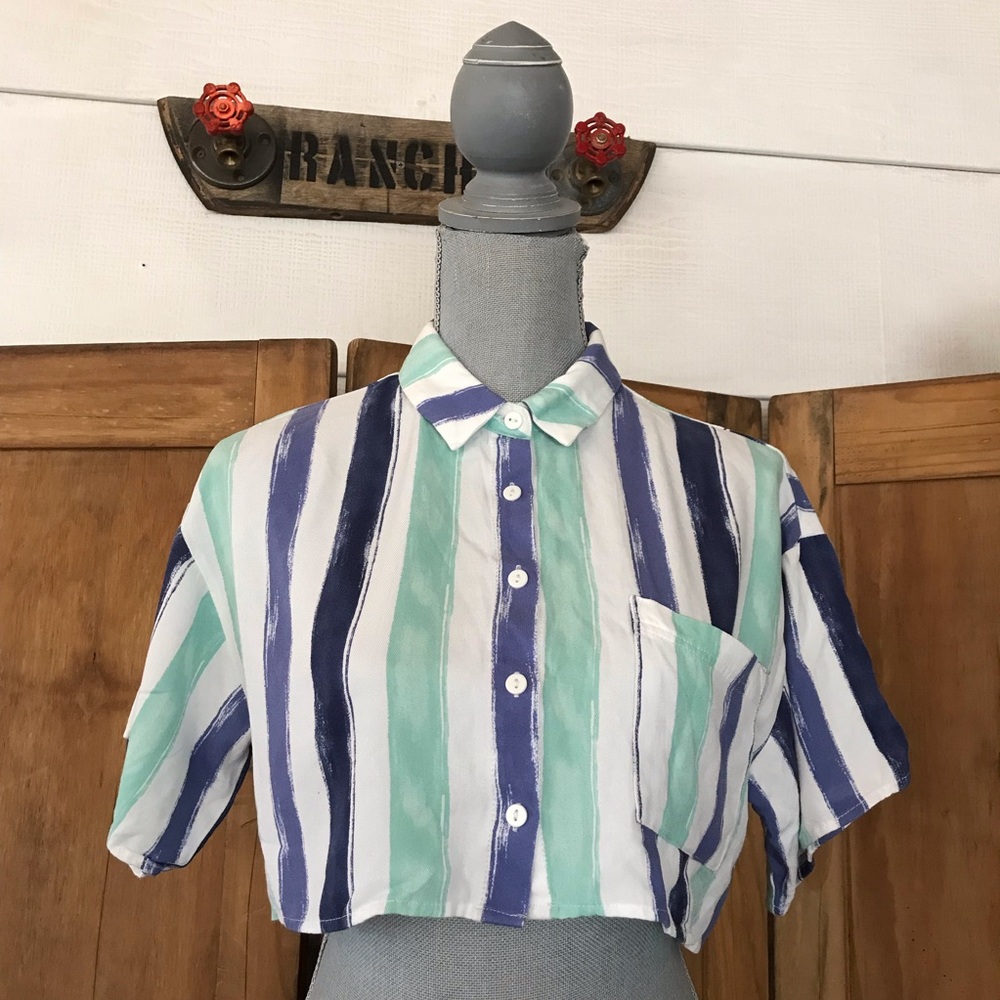 Forever 21 Cropped Button-Up Crop Top Shirt with Stripes